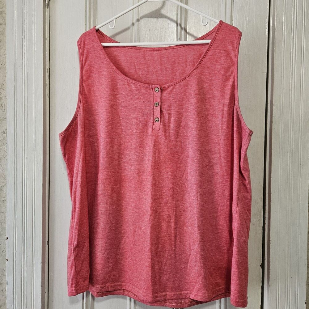 Women's Plus Size Henley Tank Top Pink Heathered XXL